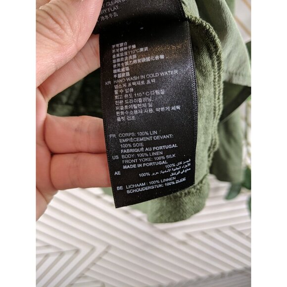 Sandro Paris Women's Green Linen Long Sleeve Silk Detail Size 1 - Picture 8 of 9